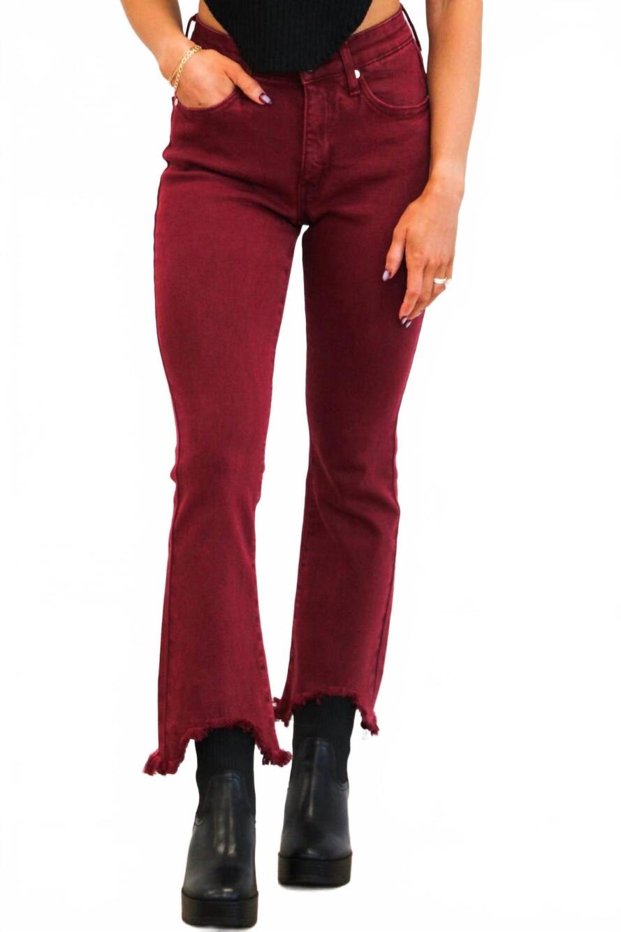 NEW SPECIAL A henley distressed hem mid rise cropped denim jeans in wine